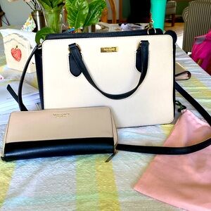 Kate Spade Laurel Way Reese Satchel & Crossbody Cream/Black and matching wallet.